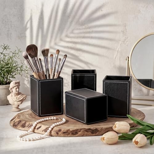 4 Pack PU Leather Pen Pencil Holder Square Desk Pencil Cup Organizer - Image 4
