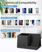 Pen Holder with Wireless Charger, PU Leather Pencil Holder for Desk, Multi-Functional Desktop Organizer, Desk Organizers and Accessories for Home School Office Supplies, Black - Image 3