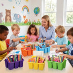 GlikCeil 24 Pcs Classroom Caddy Storage Basket with Handle,Multicolor - Image 2