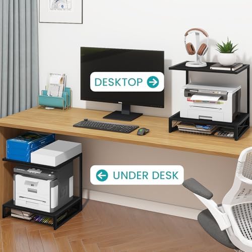 ELITEROO 2-Tier Printer Shelf with Drawers, Wooden Desk Shelf for Printer - Image 3