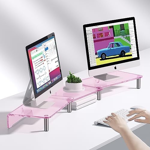 Pink Acrylic Dual Monitor Stand Riser，Adjustable Length Angle for 2Monitors - Image 2