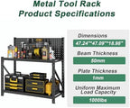 Work Bench with Pegboard,Heavy Duty 3000lbs Capacity Workbench Adjustable Shelves,Work Table for Garage Warehouse47.2 H*47.09" W*19" D - Image 6