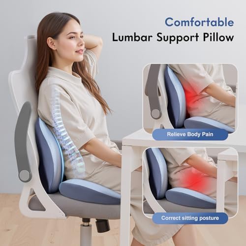 FLORICH Seat Cushion and Lumbar Support Pillow for Office Chair Car, Ergonomic Memory Foam Back Support for Office Gaming Chair Driving Seat Wheelchair, Relieves Neck, Back & Sciatica Pain – Blue - Image 4
