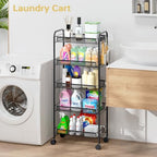 TOOLF 5 Tier Rolling Cart, Metal Utility Storage Cart with Wheels, Black - Image 2