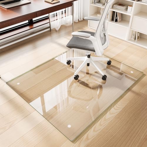 Glass Chair Mat 40" x 48" Tempered Glass Office Chair Mat by FLYECHO