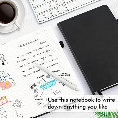 5 Pack Journal Notebook Bulk for School, Feela Hardcover Business Notebooks Classic Ruled Lined Journals with Pen Holder for Work Note Taking, with 5 Black Pens, 120 GSM, 5.1”x8.3”, A5, Black - Image 4