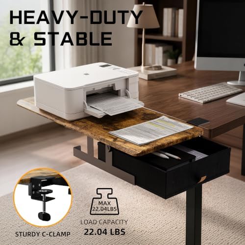 ETHU Desk Extender Tray with Storage Drawer, 25.6x11.4, Walnut - Image 3