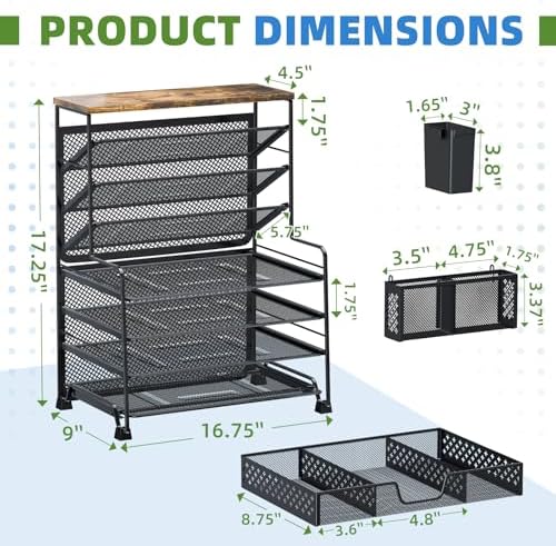 Ekisemio 8 Tier Desk File Organizer with Sliding Drawer, Desktop Organizers and Accessories, Letter Size File Organizer for Desk, Black - Image 3