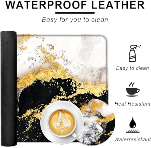 Large Keyboard Mouse Pad Set, Extended Mouse Pad+Keyboard Wrist Rest Support, Memory Foam Ergonomic Easy Typing, 4Pcs (31.5×11.8 in) Desk Pad Set for Office Home,Black and White Gold Marble - Image 2