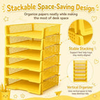 6 Pcs Yellow Turn in Trays Classroom, Stackable Paper Bins for Classroom, 13x9x2.8 inch Plastic Baskets Desktop Organization System Office (Yellow) - Image 4