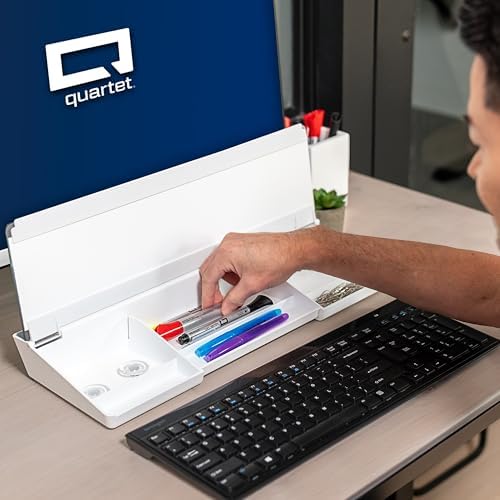 Quartet Glass Dry Erase White Board, Flip-Top Desktop Pad for Notetaking, 18" x 6" Whiteboard with Storage, Templates and Dry Erase Marker, White Surface (Q090F04-R) - Image 3