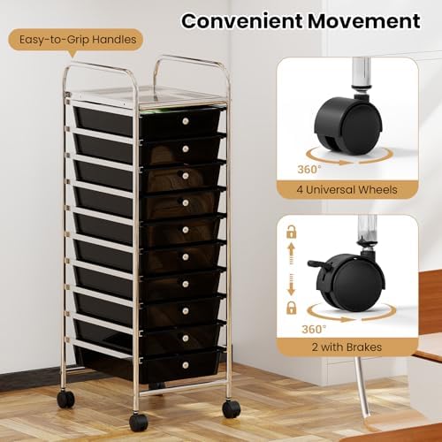 Giantex Rolling Storage Cart with 10 Drawers, Utility Cart with Tabletop, Drawer Organizer with Wheels for Craft Art Paper Tool, Mobile Organization & Sorting for Office Home School School Supplies - Image 6