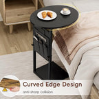 Vagusicc C Shaped End Table with Charging Station, 32" Tall Side Table for Couch and Recliner, Adjustable Height Small Couch Side Table Slide Under Sofa TV Tray Table for Living Room, Bedroom, Black - Image 3