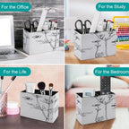 PU Leather Multi-Compartment Pen Holder Desktop Organizer Pencil Cup Storage Caddy for Office Home Supplies Wildflowers Line Drawn on Watercolor - Image 4