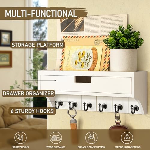 Rebee Vision Key Holder Wall Mount with Drawer for Apartment, Modern White - Image 3