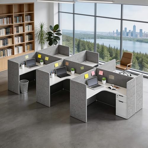 SAINTCY 2 Person Office Cubicles Workstations, Modular L Shaped Workstation with Power Outlets & Lockable Drawer Storage Cabinet, Computer Desk for Home Office - Image 7