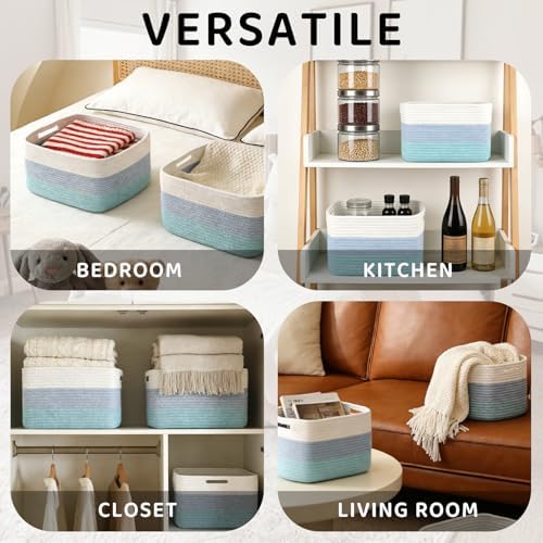 4 Pack Storage Baskets for Organizing, 11''Lx9''Wx8''H Woven Baskets for Storage Toys, Towels, Books, and Clothes, Cotton Rope Basket for Shelves with Handle - Image 3