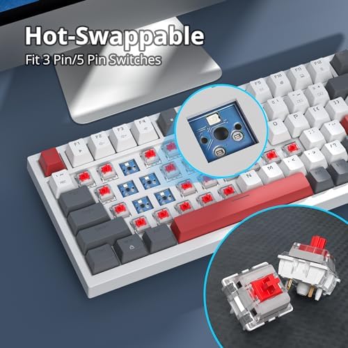 Guffercty kred 75% Percent Mechanical Keyboard with Knob, Gasket Mouted Wired TKL Gaming Keyboard 75 Percent Hot Swappable Programmable for Windows Laptop PC Gamer（82 Grey） - Image 3