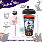 48 Pack Halloween Party Decorations Cups with Lids and Silly Straws Bulk - Image 3