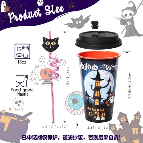 100 Pack Halloween Party Decorations Cups with Lids and Silly Straws Bulk - Image 3