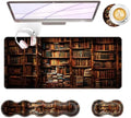 Large Keyboard Mouse Pad Set, Extended Mouse Pad+Keyboard Wrist Rest Support, Memory Foam Ergonomic Easy Typing, 4Pcs (31.5×11.8 in) Desk Pad Set for Office Home,Vintage Books on Bookshelf by Unknown