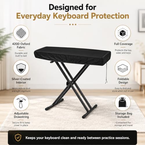 88 Key Piano Keyboard Cover for Yamaha DGX Series DGX-670 2021-present, 210D Oxford Waterproof Digital Piano Dust Cover with Silver Coating, Adjustable Drawstring & Storage Bag - Image 4
