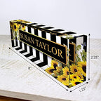 Artblox Office Desk Name Plate Personalized | Custom Name Plates on Acrylic Glass Decor | Office Desk Decor - Sunflowers Design - (8"x2.5") - Image 2