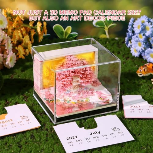 Time Piece 3D Calendar 2027, Tear Away Desk Calendar With LED Light & Tear-Off Notes, Art Sculpture Calendar Gift Idea‌ For Office & Home Decor (Magic Tree - Pink) - Image 2