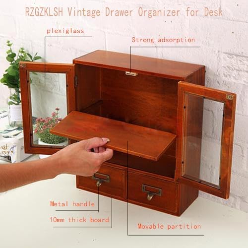 Narrow Vintage Pine Apothecary Cabinet 2 Doors 2 Drawers Brown - Image 6
