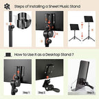 CAHAYA Sheet Music Stand Dual-use Convert to Desktop Stand Adjustable Black - Image 4