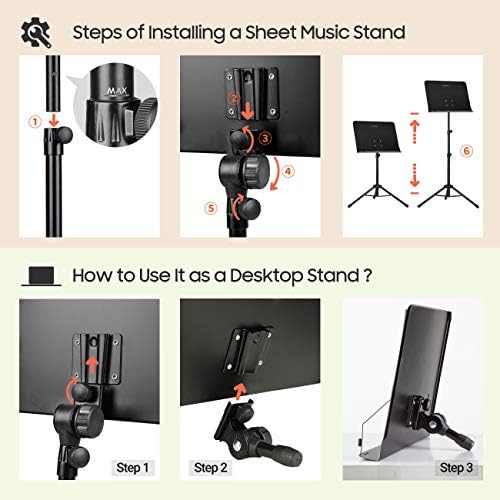 CAHAYA Sheet Music Stand Dual-use Convert to Desktop Stand Adjustable Black - Image 4