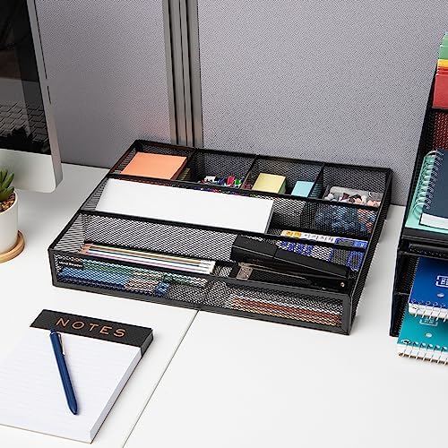 Mind Reader 6-Compartment Drawer Organizer, Metal Mesh Desk Organizer for Office, Kitchen, Utensils, Supplies, Set of 2, Black - Image 6