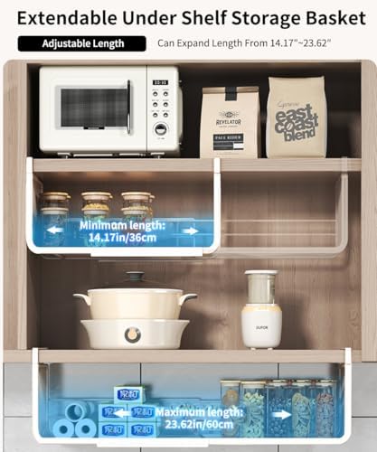 Expandable Under Shelf Basket Organizer, Under Shelf Storage, Hanging Baskets Under Cabinet for Pantry Kitchen Cupboard Desk Counter Bookshelf Space Saver Heavy Duty Slide-in (white, 2 Pack) - Image 3