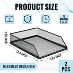 Hicarer 2 Pcs Black Metal Letter Tray Stackable Desk Tray Single Wire Mesh Organizer Front Load File Paper Holder for Desktop Office Home School Classroom (12.8 x 9.84 Inch) - Image 3