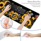 TGFEWYTJYJ Extended Gaming Mouse Pad,Memory Foam Ergonomic Keyboard Mouse Wrist Rest Support Set,Large Desk Mat with Stitched Edges,Non-Slip Base Mousepad Home Office,Retro Sunflowers Butterfly - Image 6