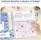 Ospelelf Budget Planner Undated, Money Expense Tracker with Pockets & Stickers, Thick Cardboard Cover, Large Pages for Spacious Writing, Original Fun Colorful Design, 12 Month Financial Notebook, Blue Pool - Image 3