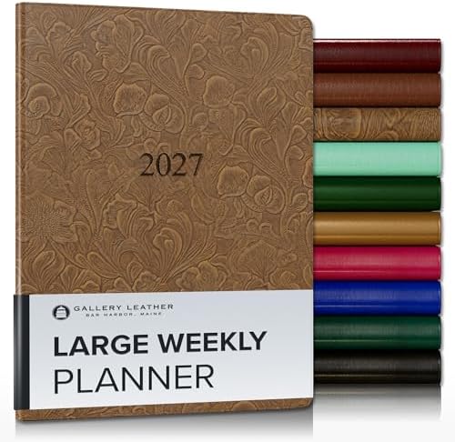 Gallery Leather Large Weekly Planner 2026-2027 Floral Espresso by GalleryLeather