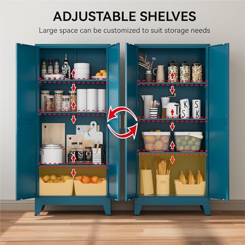 COFaR 61" Metal Pantry Cabinet in Peacock Blue, Farmhouse Storage Cabinet with Adjustable Shelves, Sturdy Freestanding Cupboard for Kitchen Organization, Bathroom & Living Room - Image 5