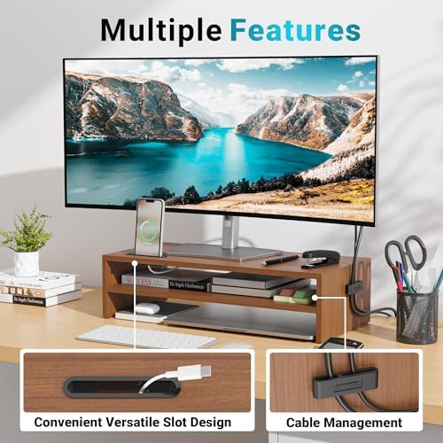 BONTEC Wood Monitor Stand Riser, 2-Tier Desktop Organizer - Image 4