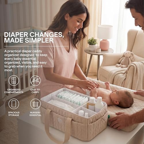 Koala Babycare Baby Diaper Caddy Organizer - Large Portable Nursery Storage Baby Basket with Handles for Newborn Essentials, Diapers, Wipes - Changing Table Caddy Organizer for Boy & Girl - Image 2