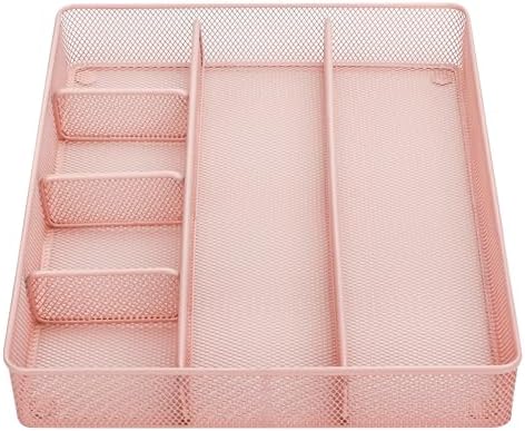 Annova Desk Top Organizer Tray for Office Organization - Metal Mesh - Storage Tray with Dividers for Pens, Desktop Accessories, Bathroom, Kitchen, Makeup and Office Supplies (Large, Light Pink) - Image 4