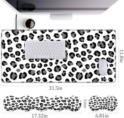 Keyboard Wrist Rest+Mouse Wrist Pad+Desk Pad Set,Memory Foam Ergonomic Easy Typing Pain Relief for Computer Laptop Office Home - Leopard Print - Image 4