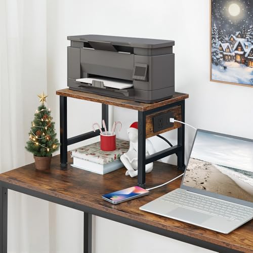 HOOBRO Printer Stand for Desk, Desktop Printer Stand with Charging Station, Small Printer Table with Storage Hook, Under Desk Printer Cart, File Rack for Home Office BF01UPS01 - Image 4