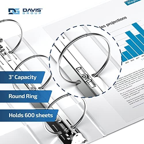Premium Economy 3-Ring Binder, Spine Label, 3" Round Rings, White, 6 Pack - Image 2