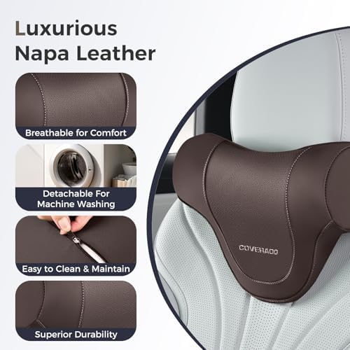 Coverado Car Headrest Pillow, Ergonomic Memory Foam Car Neck Pillow for Driving Seat with Adjustable Strap, Soft PU Leather Breathable Removable Cover Neck Support for Neck Pain Relief - Image 6