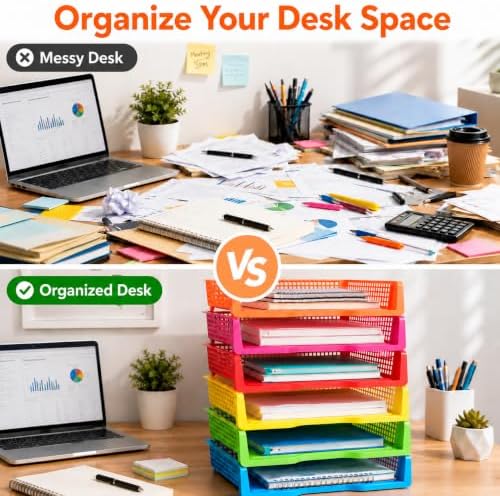 ZZYFGH 6 Pack Turn in Trays Classroom, Colorful Turn in Trays for Teachers, Plastic Classroom Paper Organizers, Stackable Tray for Classroom, Library, Drawers, Office Desk(13.4 * 9.5 * 2.7in) - Image 4