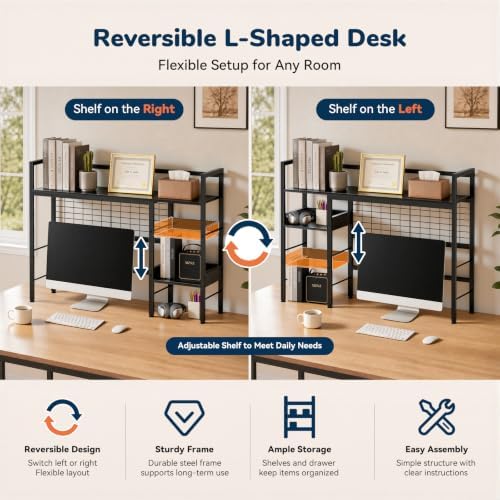 Desk Shelf, 38.6" Desk Hutch with Pegboard Hooks Set, Black - Image 3