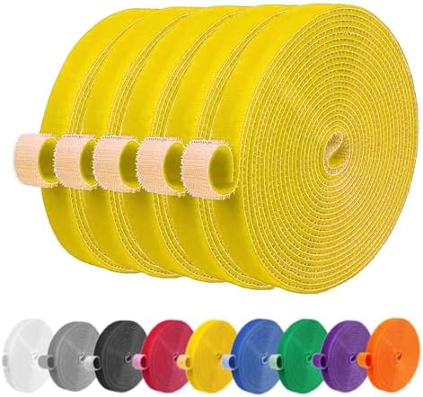 IFNOW 32FT Reusable Fastening Tape Cable Ties Double-Sided Hook-and-Loop Cable Management Tape Strength and Durability 0.4''/Width (5, Yellow) by IFNOW