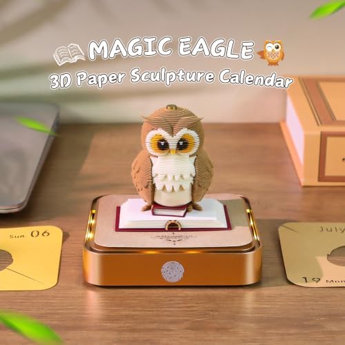 3D Calendar 2027, 3D Memo Pad Art Sticky Notes, Time Piece Calendar 2027, Creative Weekly Notepad with Light, Paper Carving Art Desktop Gift for Christmas Birthday Anniversaries (Magic Eagle 2027) - Image 2