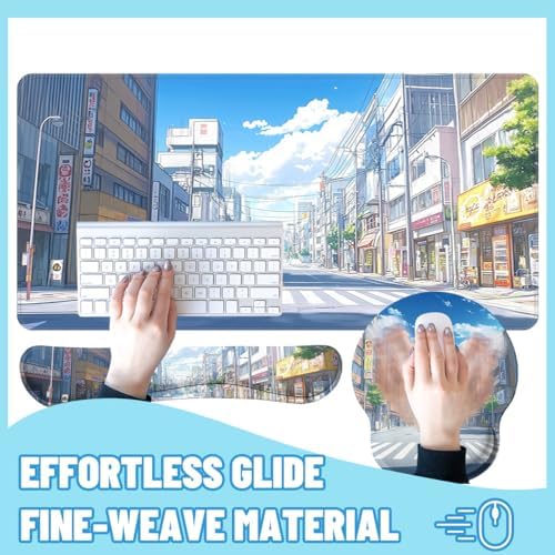 Anime Tokyo Desk Mat Set Summer City Large Mouse Pad with Wrist Rest 4in1 Desk Mat for Desktop Ergonomic Keyboard Wrist Support Anti-Slip Computer Ergonomic Mouse Pad Home Office Gaming - Image 4